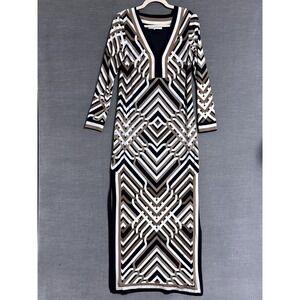 Trina Turk Dress 0‎ Brown Black Geometric Maxi Stretch Resort Travel Vacation